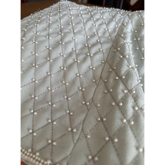 Quilted Jacket Mint Pearl Wedding Guest Church Modest Special Occasion Costume - Picture 11 of 13